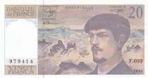 France 20 Francs - Debussy - 1991 - S&eacute;rie F.033