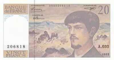 France 20 Francs - Debussy - 1992 - Serial A.035