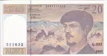 France 20 Francs - Debussy - 1992 - Serial Q.035 - P.151