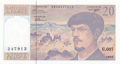 France 20 Francs - Debussy - 1992 - S�rie U.037