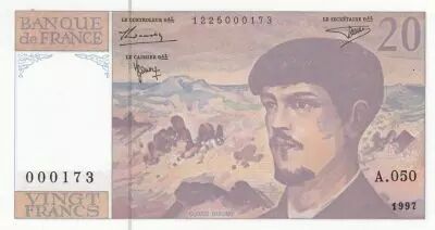 France 20 Francs - Debussy - 1997 - Serial D.050 - Small number