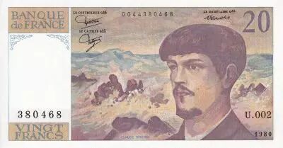 France 20 Francs - Debussy - 1997 - Serial U.002 - P.151