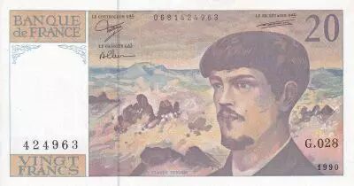 France 20 Francs - Debussy - Serial G.028 - 1990 - UNC - P.151