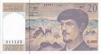 France 20 Francs - Debussy - Serial G.033 - 1990 - UNC - P.151