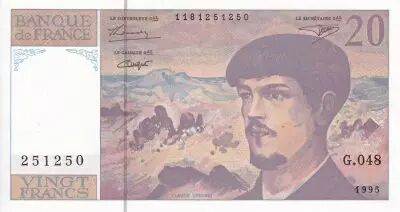 France 20 Francs - Debussy - Serial G.048 - 1995 - UNC - P.151
