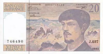 France 20 Francs - Debussy - Serial J.037 - 1992 - UNC - P.151