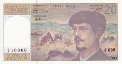 France 20 Francs - Debussy - Serial J.039 - 1993 - UNC - P.151