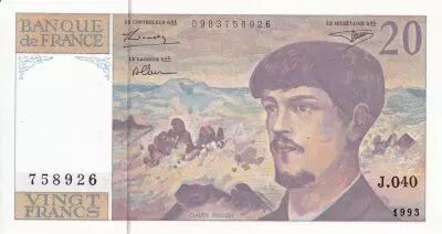 France 20 Francs - Debussy - Serial J.040 - 1993 - UNC - P.151