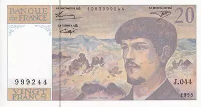 France 20 Francs - Debussy - Serial J.044 - 1993 - UNC - P.151
