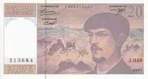 France 20 Francs - Debussy - Serial J.049 - 1995 - UNC - P.151