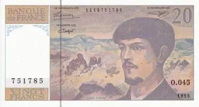 France 20 Francs - Debussy - Serial O.045 - 1993 - UNC - P.151