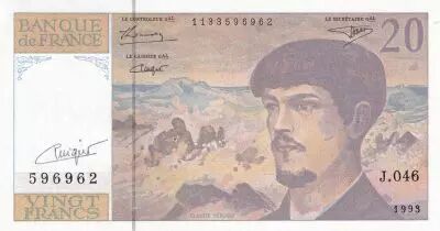 France 20 Francs - Debussy - Sign Vigier - 1993 - Serial J.046 - P.151