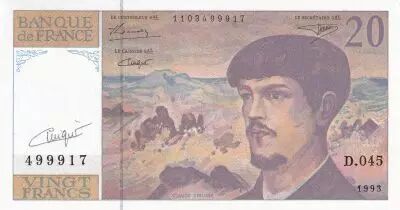 France 20 Francs - Debussy - Sign� Vigier - 1993 - S�rie D.045 - F.66BIS.05