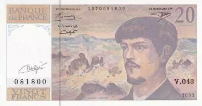France 20 Francs - Debussy - Sign� Vigier - 1993 - S�rie V.043 - F.66BIS.05