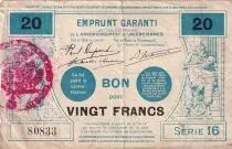 France 20 Francs - Emprunt Garanti - Valenciennes - 1915