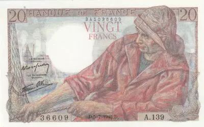 France 20 Francs - Fisher - 05-07-1945 - Serial A.139
