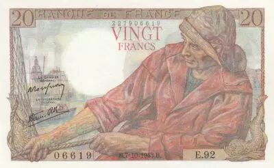 France 20 Francs - Fisher - 07-10-1943 - Serial E.92