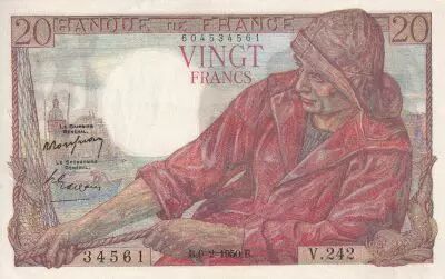 France 20 Francs - Fisher - 09-02-1950  - Serial V.242 - P.100