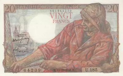 France 20 Francs - Fisher - 14-10-1948 - Serial U.185