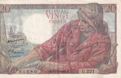 France 20 Francs - Fisher - 19-05-1949 - Serial U.221 - P.100