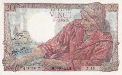 France 20 Francs - Fisher - 24-09-1942 - Serial A.42 - P.100