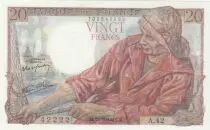 France 20 Francs - Fisher - 24-09-1942 - Serial A.42