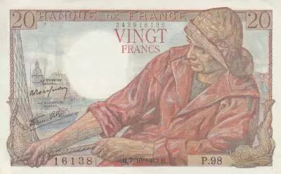 France 20 Francs - fisherman - 07-10-1943 - Serial P.98