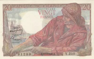 France 20 Francs - fisherman - 10-03-1949 - Serial Y.210