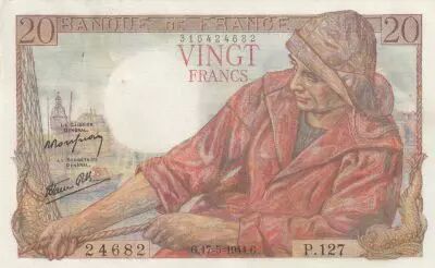 France 20 Francs - Fisherman - 17-05-1944- Serial P.127