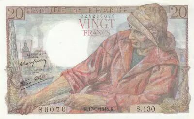 France 20 Francs - Fisherman - 17-05-1944- Serial S.130