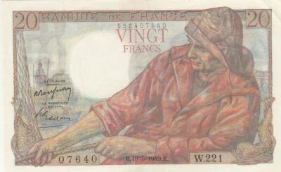 France 20 Francs - fisherman - 19-05-1949 - Serial W.221