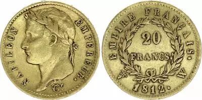 France 20 Francs - Napol�on I - T�te laur�e - 1812 - W Lille - Or