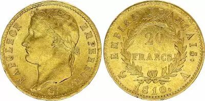 France 20 Francs - Napol�on I - T�te laur�e - Grand Coq - 1810 - A Paris - Or