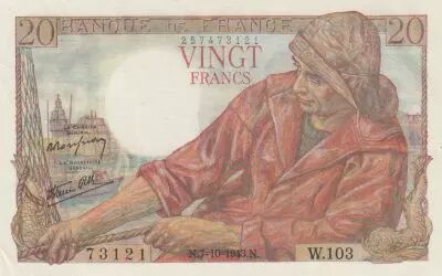 France 20 Francs - P�cheur - 07-10-1943 - S�rie W.103