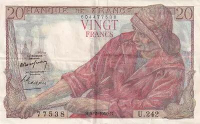 France 20 Francs - P�cheur - 09-02-1950 - S�rie U.242