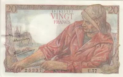 France 20 Francs - P�cheur - 15-04-1943 - S�rie U.77