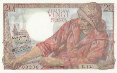 France 20 Francs - P�cheur - 17-05-1944 - S�rie B.133