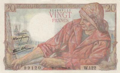 France 20 Francs - P�cheur - 17-05-1944 - S�rie W.122
