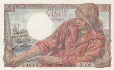 France 20 Francs - P�cheur - 17-05-1944 - S�rie X.132