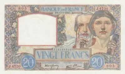 France 20 Francs - Science and Industry - 17-07-1941 - Serial J.4730