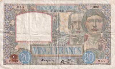France 20 Francs - Science and Industry - 22-02-1940 - Serial T.390 - P.92