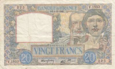 France 20 Francs - Science and Labor - 05-12-1940 - Series V.1853