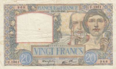 France 20 Francs - Science and Labour - 05-12-1940 - Series U.1961