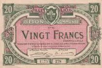 France 20 francs - Ville de Lille - 15-12-1917 - Série U75 278