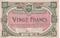 France 20 francs - Ville de Lille - 28-11-1916 - Série D9 316