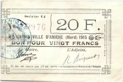 France 20 Francs Aniche City - 1915