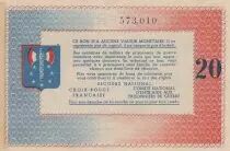 France 20 Francs Bon de Solidarit&eacute; - WWII - 1941-1942