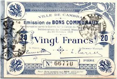 France 20 Francs Cambrai City - 1914