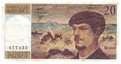 France 20 Francs Debussy - 1980 - Serial W.003 - Rare - Fay.66.01423
