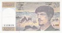 France 20 Francs Debussy - 1991 - Serial A.032 - VF